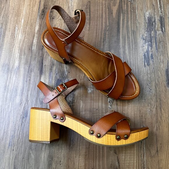 MIA Brown Block Heels Jullia Ankle Strap Brown Faux Leather Size 10 - Picture 8 of 8